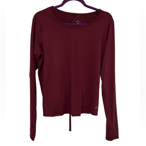 Freely Back Draw Shirring Ruched Long Sleeve Burgundy Top Size XL - Picture 2 of 12